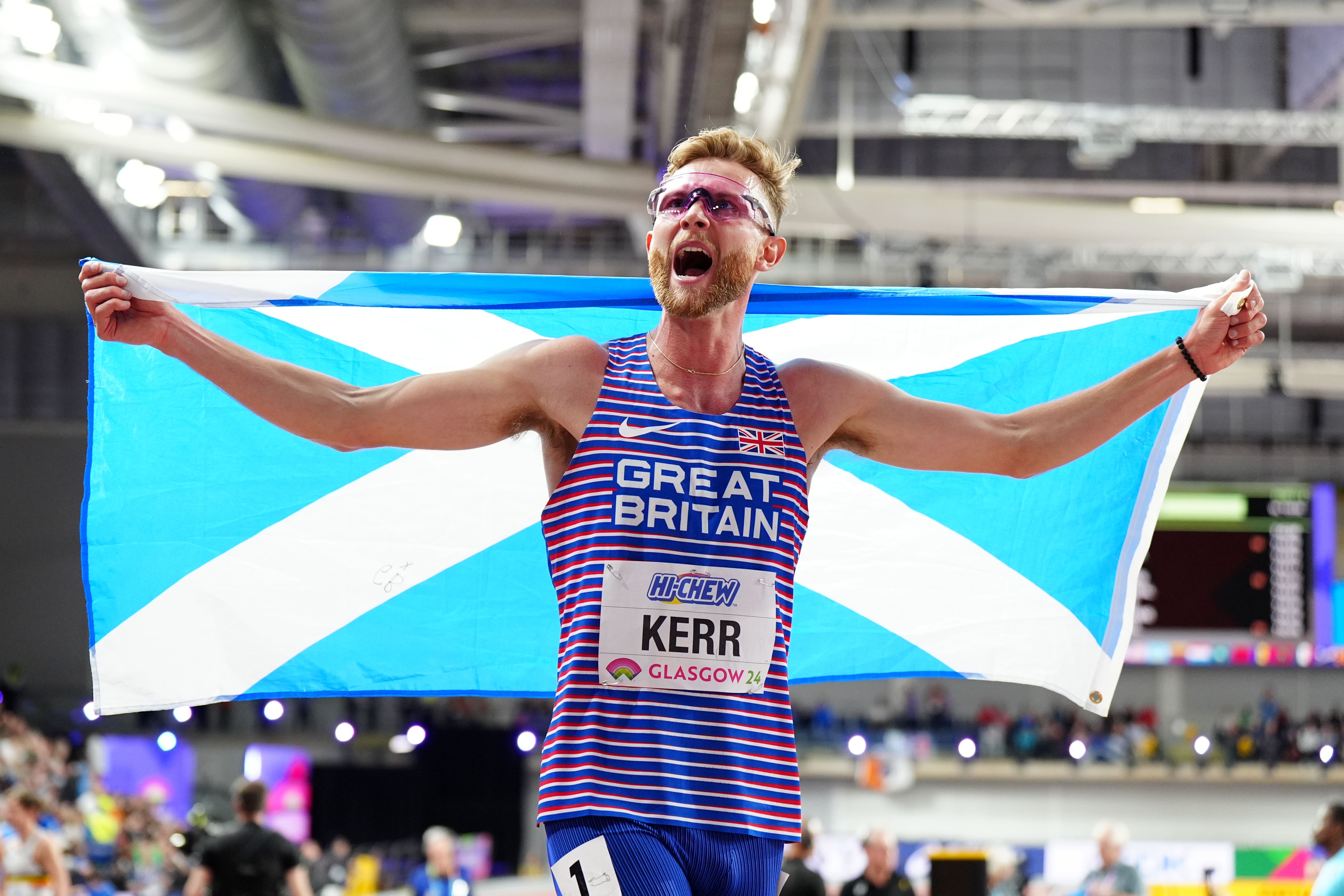 Kerr celebrates his 3000m win in Glasgow two years ago.