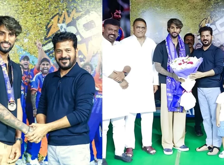 WATCH: Telangana CM Revanth Reddy honours T20 World Champion Tilak Varma on his Hyderabad arrival