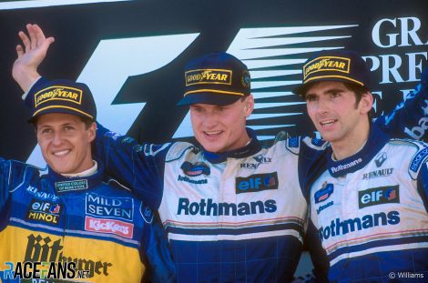 Michael Schumacher, David Coulthard, Damon Hill, Estoril, 1995