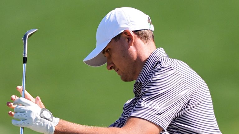 Ludvig Aberg of Sweden celebrates after he eagled the ninth hole during the second round of The Players =
