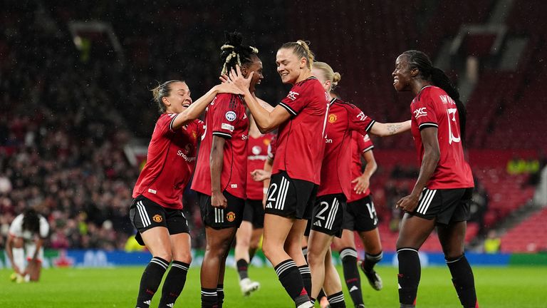 Melvine Malard celebrates after giving Man Utd the lead